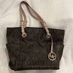 Michael Kors Brown MK Logo East/West Signature Tote Bag
